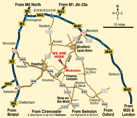 Map of Mickleton and surrounding motorways