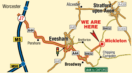 Map from M5 Junction 7 to Mickleton